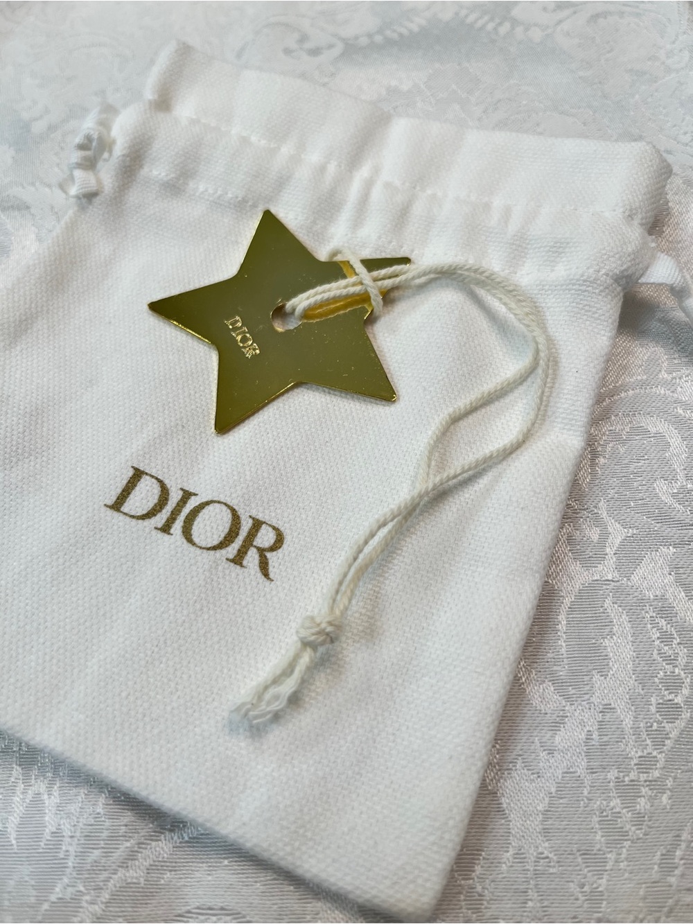 Dior White Drawstring Pouch with Gold Star Charm - Picture 3 of 3